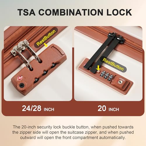 Merax Luggage Sets Front Open, 3 Piece Hardshell Suitcase with Wheels & Bag - color: White and Brown(20 open)