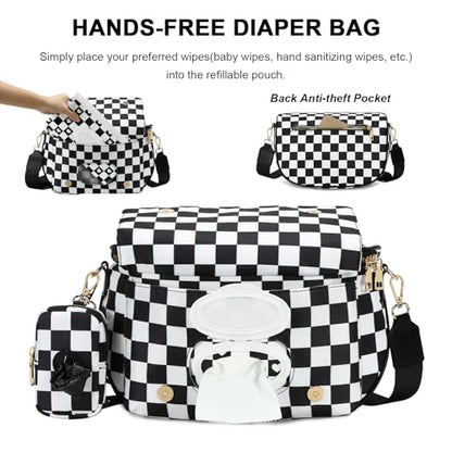 Small Diaper Bag Fanny Pack with Wipes Dispenser for Travel & Quick Trips - color: #180 Pure Black