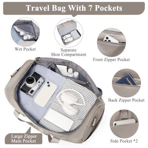 Travel Duffle Bag with Shoes Compartment,Carry-On Weekender Bags for Women - color: Camel, size: Large
