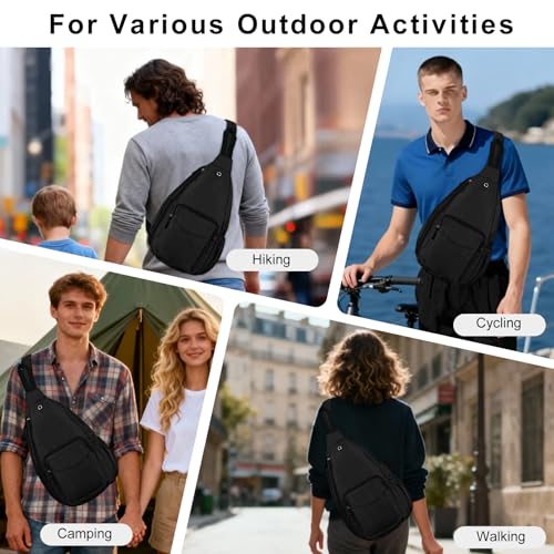 Sling Bag for Women Crossbody Chest Bag Convertible from Left to Right, Water Repellent Gym Backpack, Anit Theft - color: Black