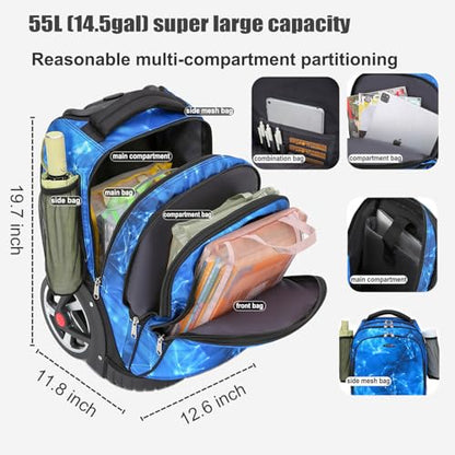 Rolling Backpack, 55L (14.5gal) Backpack with Wheels for Business, Waterproof Backpack with Dual Handles and Silent Large Wheels, Carry on Backpack with Laptop Compartment (Red,22 inch) - color: Red(22 Inch)