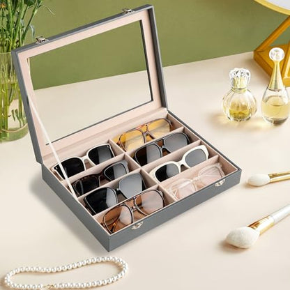 Frebeauty 8-Slot Sunglass Organizer,Sunglass Holder with Clear Lid - color: Grey, size: With Lid
