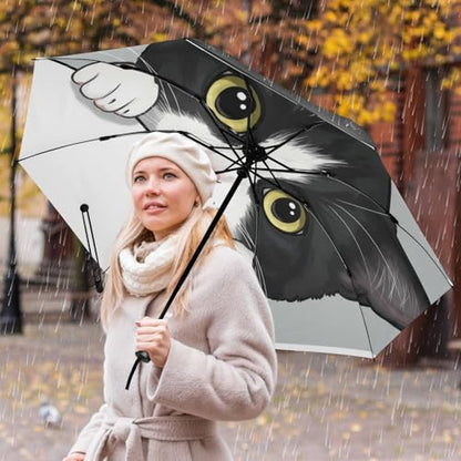 JIPONI Windproof Travel Umbrellas 01 - Large Compact Umbrella for Rain & Sun, Automatic Anti-UV Protection and Light Folding for Backpack & Car - color: Cat