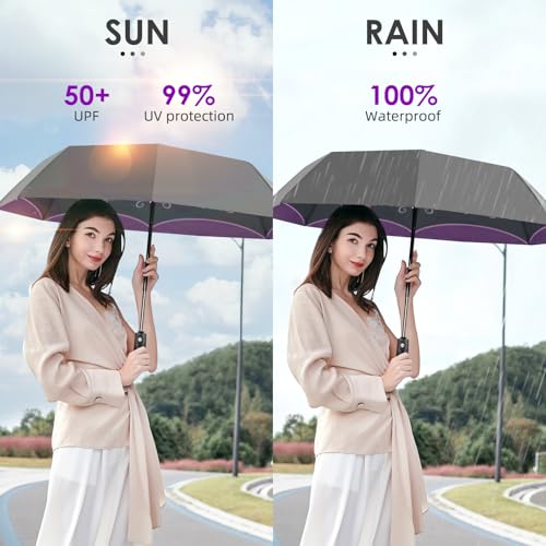 Strongest Windproof Travel Umbrella - Pro-Series, Heavy Duty Durable, Automatic Folding, Compact Lightweight Portable, Premium Grip, Fits Car & Backpack - color: Feather