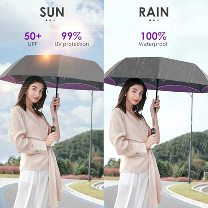 Strongest Windproof Travel Umbrella - Pro-Series, Heavy Duty Durable, Automatic Folding, Compact Lightweight Portable, Premium Grip, Fits Car & Backpack - color: Feather