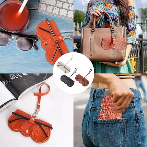 3 Pcs Soft Leather Sunglasses Bag, Soft Leather Sunglasses Bag with Strap, Portable Glasses Case Holder Sunglasses Pouch - color: Gray