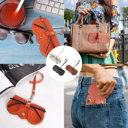 3 Pcs Soft Leather Sunglasses Bag, Soft Leather Sunglasses Bag with Strap, Portable Glasses Case Holder Sunglasses Pouch - color: Gray
