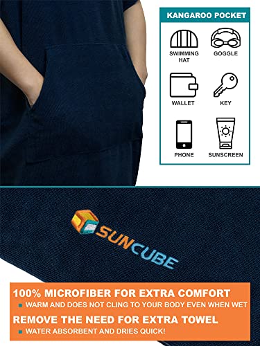 SUN CUBE Surf Poncho Changing Robe with Hood, Wetsuit Changing Hooded Towel - color: Navy