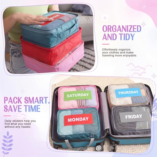 Woanger 14 Pcs Packing Cubes for Travel Days of Week Packing Cubes with Labels Zippered Camping Bag for Summer Camp Essentials