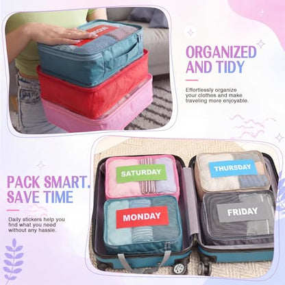 Woanger 14 Pcs Packing Cubes for Travel Days of Week Packing Cubes with Labels Zippered Camping Bag for Summer Camp Essentials