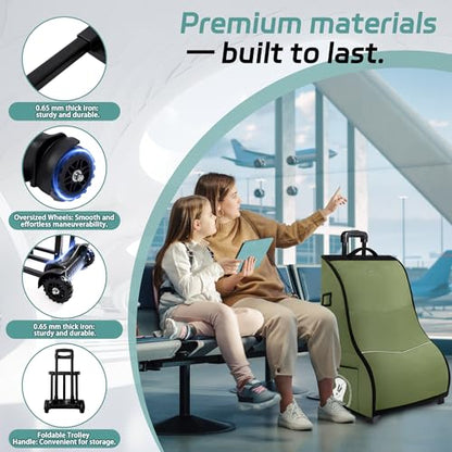Rolling Car Seat Travel Bag with Wheels – Car Seat Backpack Transport Case for Airplane Travel, Fits Convertible & Booster Seats, Protective Storage Cover, (Green) - color: Green