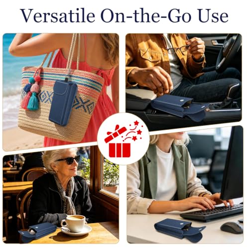 FINTIE Double Glasses Case with Carabiner Hook, Vegan Leather Eyeglass Case - color: Navy