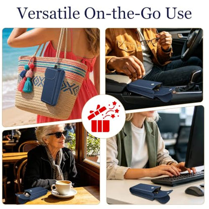 FINTIE Double Glasses Case with Carabiner Hook, Vegan Leather Eyeglass Case - color: Navy