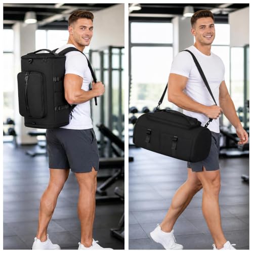MIYCOO Gym Bag with Shoes Compartment, Duffle Bag, Backpack with Wet Pocket - color: 01#Full Black-Style1