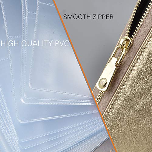Easyoulife Credit Card Holder Wallet Womens Zipper Leather Case Purse RFID Blocking - color: Gold