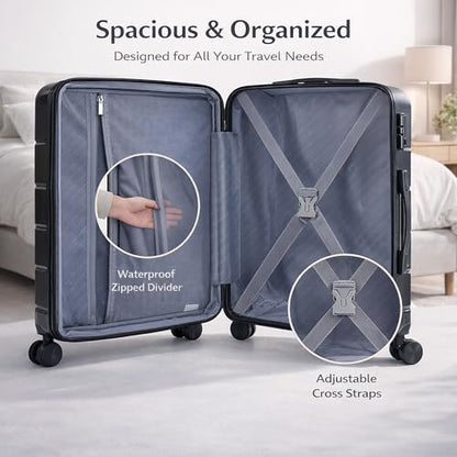 24 Inch Checked Luggage, Expandable, TSA Lock, Blue - color: Black, size: 24 Inch