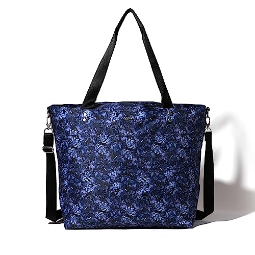 Baggallini Carryall Tote - Lightweight Nylon Zipper Top Weekender Travel Beach Bag w/Luggage Sleeve - color: Indigo Petal