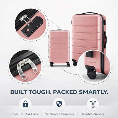 28 Inch Checked Luggage, Expandable, TSA Lock, Pink - color: Pink, size: 28 Inch