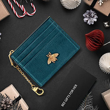 SEAVILIA Credit Card Holder Small Keychain Wallet for Women RFID Blocking - color: Peacock Blue