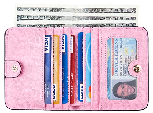 Toughergun Women’s Small Slim Leather Wallet with RFID Protection, Compact Bifold Mini Purse with Clear ID Window - color: CH Pink