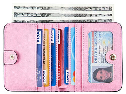 Toughergun Women’s Small Slim Leather Wallet with RFID Protection, Compact Bifold Mini Purse with Clear ID Window - color: CH Pink