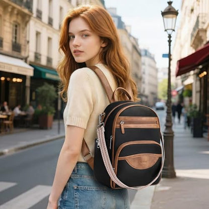 SYTRAH Small Backpack Purse for Women, Mini Daypack Cute for Travel Brown | Small Backpack with RFID Wallet (4 Slots) & 10.2" Tablet Sleeve, 9-Pocket 3-Way Convertible Shoulder Bag, Removable Strap - color: Black Brown