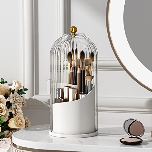 YOOLENS Makeup Brush Holder with Lid 360 Rotating Clear Dustproof Make Up Organizers for Vanity Bathroom Countertop, Transparent - color: Transparent