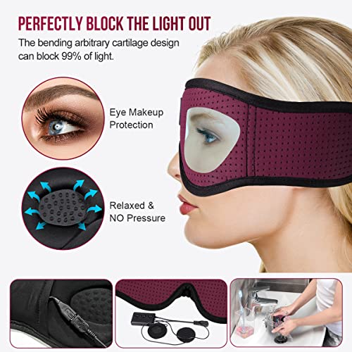 MUSICOZY 3D Sleep Headphones Bluetooth 5.4 Breathable Sleep Eye Mask - color: Maroon Red