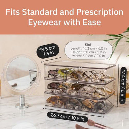 Sunglass Organizer, Clear Glasses Holder for Nightstand and Storage, Prescription Eye Glasses Display Case - color: 3-pack