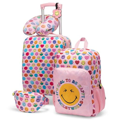 SMILEYWORLD Cool to be Happy 18" Carry-on Suitcase Set, 5-Piece - color: Cool to be Happy, size: 5-Piece Set