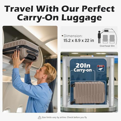 Coolife Lightweight Luggage with TSA Lock,Carry On Brown - color: Brown, size: Small(20in)
