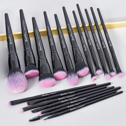 Bueart Design 18Pcs Pro Deluxe Makeup Brushes set with Make up Brush Holder - color: Fuchsia Black