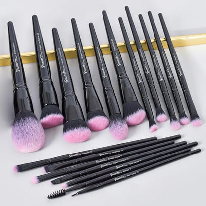 Bueart Design 18Pcs Pro Deluxe Makeup Brushes set with Make up Brush Holder - color: Fuchsia Black