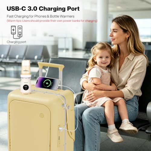 mixi 20 Inch Ride On Suitcase for Kids Luggage with Seat, Lark Yellow - color: Lark Yellow