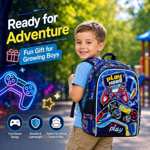 CCJPX 3Pcs Backpack for Boys, 16 Inch Preschool Elementary Kindergarten School Backpacks and Lunch Box - color: Aa2-game Red