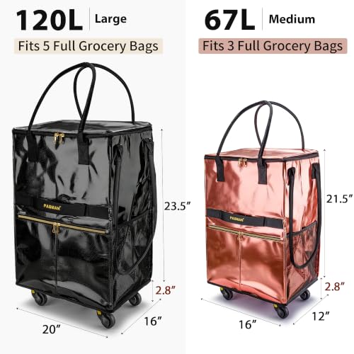 PASMAN Reusable Foldable Rolling Grocery Bag on 5 Wheels,Medium,Navy Blue - color: Navy Blue, size: Medium