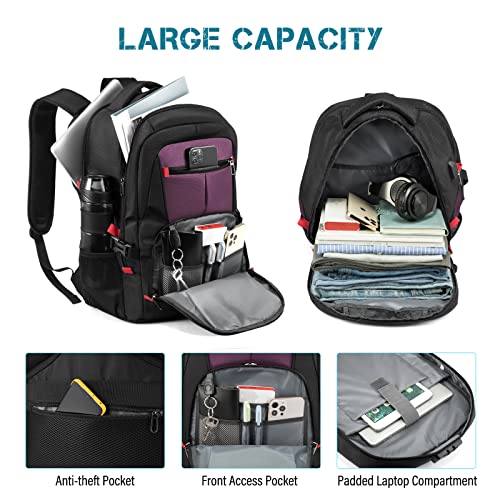 LOVEVOOK Large Laptop Backpack for Men,17.3Inch Heavy Duty Travel Backpack - color: Black&purple, size: 17 inch
