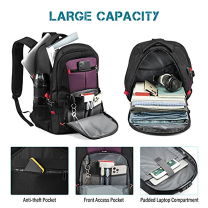 LOVEVOOK Large Laptop Backpack for Men,17.3Inch Heavy Duty Travel Backpack - color: Black&purple, size: 17 inch