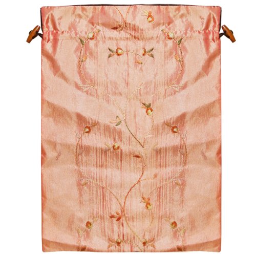 Wrapables Beautiful Embroidered Silk Travel Bag for Lingerie & Shoes - Peach - color: Peach, size: 14"L x 11"W