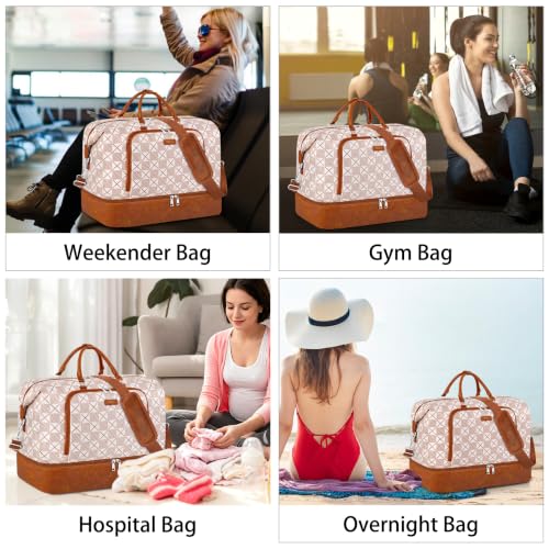 TIBES Travel Weekender Bag for Women, Overnight Bag with Shoe Compartment - color: X-Brown Plaid
