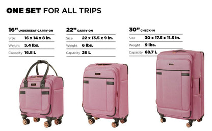 kensie Hudson Softside 3-Piece Spinner Luggage Set, Mellow Mauve - color: Mellow Mauve