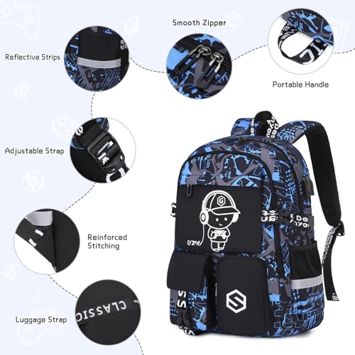 Scothen Boys Backpack, Cool Luminous Kids School Backpacks with Lunch Bag - color: Blue Musicer