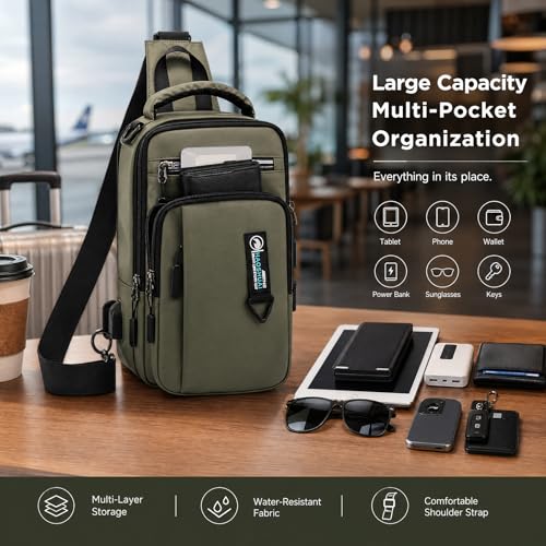 Water Resistant Sling Shoulder Crossbody Bag for Men - color: Green