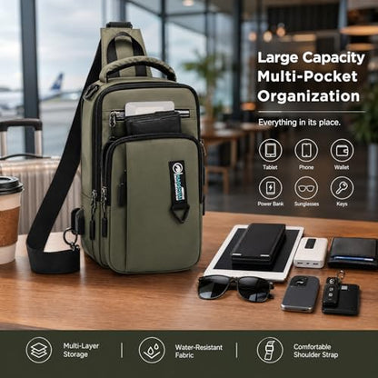 Water Resistant Sling Shoulder Crossbody Bag for Men - color: Green