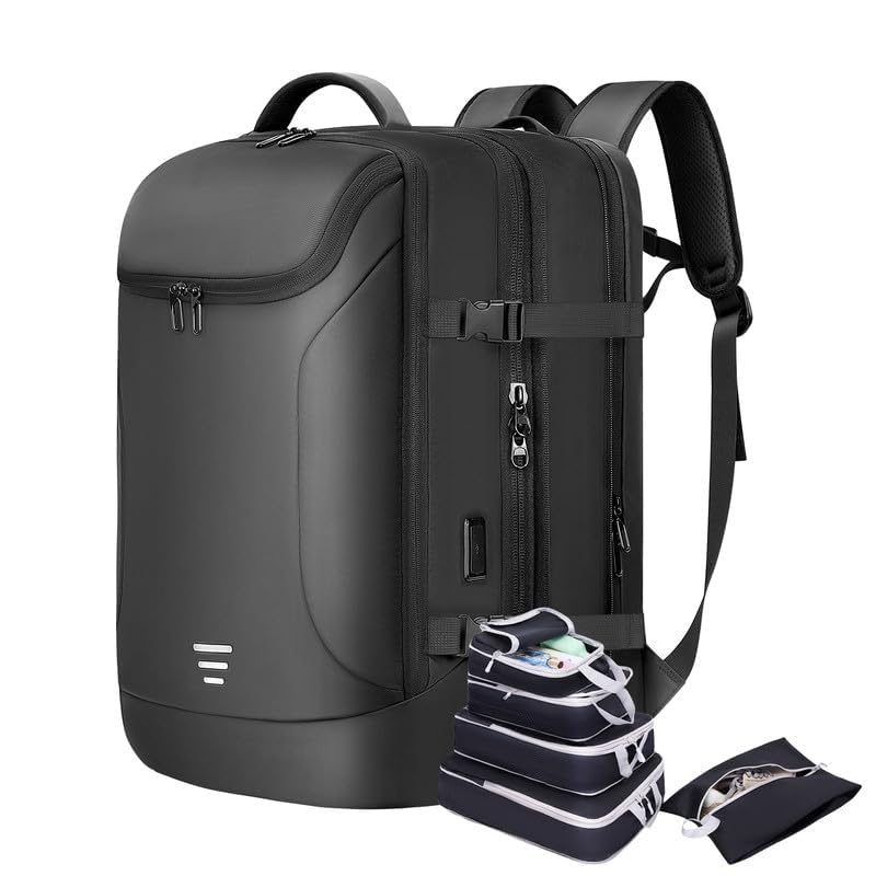 Travel Backpack for Men 50L Expandable Flight Approved Carry on Backpacks - color: Black-cubes