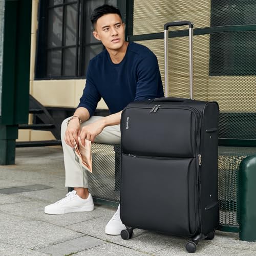 Hanke Large Checked Luggage, 28 Inch Suitcase with Garment Compartment - color: Black, size: 28 Inch Checked In
