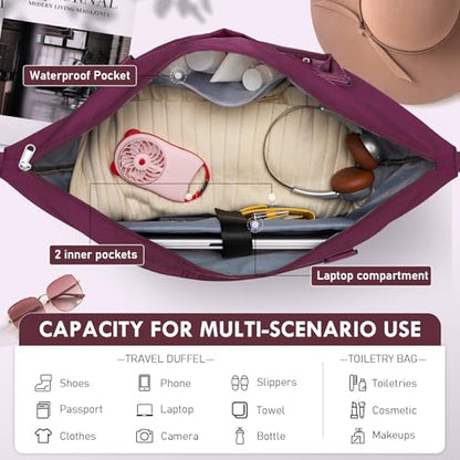 WOOMADA Weekender Overnight Bag for Women, Shoulder Travel Duffel with Shoes Compartment,Gym Bag with Toiletry Bag - color: Purple