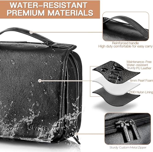 Elviros Hanging Toiletry Bag Removable Travel Bag PU leather Makeup Cosmetic Organizer Kit, Black - color: Black, size: 1 Pack