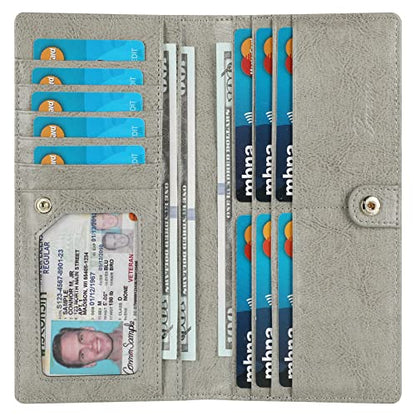 Lavemi Ultra Slim Thin Leather Women Wallet RFID Blocking Credit Card Holder Bifold Long Ladies Billfold - color: 1-waxed Gray