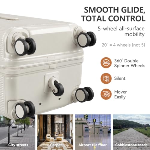 3PCS Luggage Set PC Suitcase with Wheels and Cup Holder, Beige - color: Beige